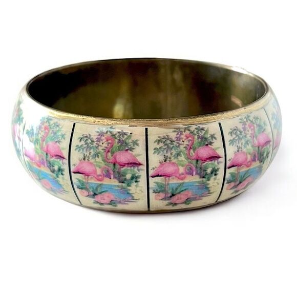 Vintage Chinese Flamingo Motif Bangle Bracelet - Picture 3 of 6